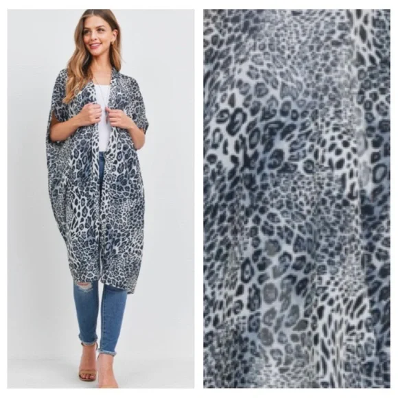 WOW Animal Print Soft Kimono Wrap Swim Coverup Robe Cardigan Sleeves OSF… - Picture 5 of 7